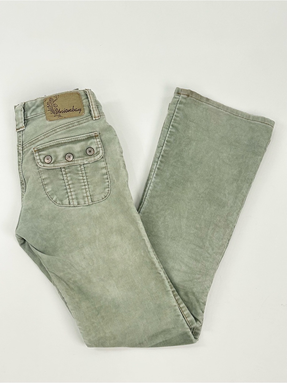 Y2K Unionbay Sage Green Corduroy Low Rise Flare Pants Size 3